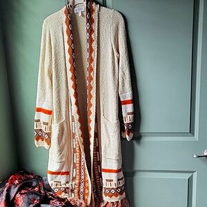 Shyanne Cream and Orange Cardigan with Patterned Trim